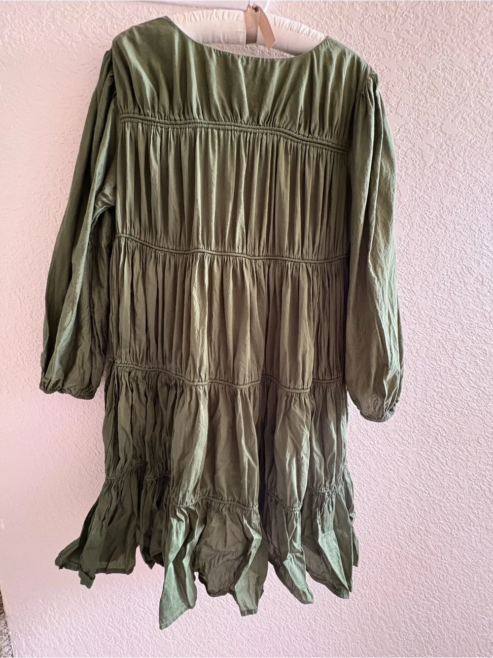 Merlette Olive Green Long-Sleeve Tiered Swing Dress - Picture 5 of 6
